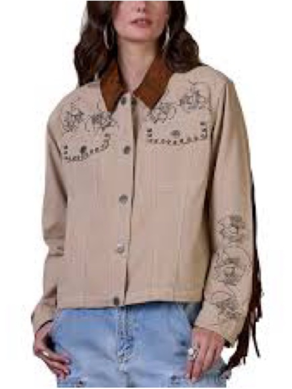 Double D Ranch Honest Dollar Fringe Jacket studded embroidered RTL $750 M NWT